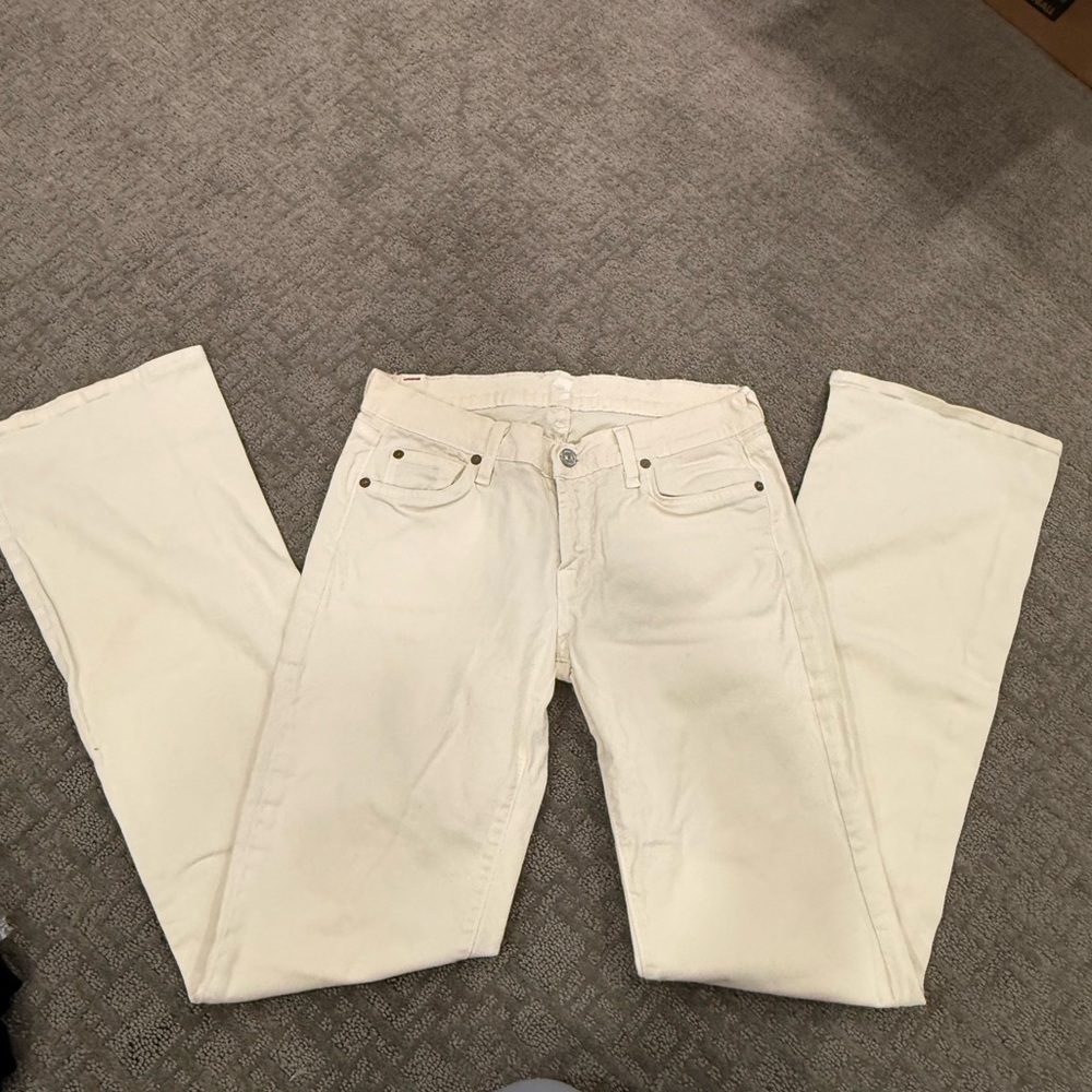 7 For All Mankind Women's Cream Straight Leg Jeans